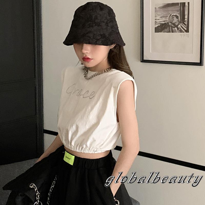 Áo Croptop Sát Nách Cổ Tròn Dáng Rộng In Chữ Đính Đá 00GB Cho Nữ