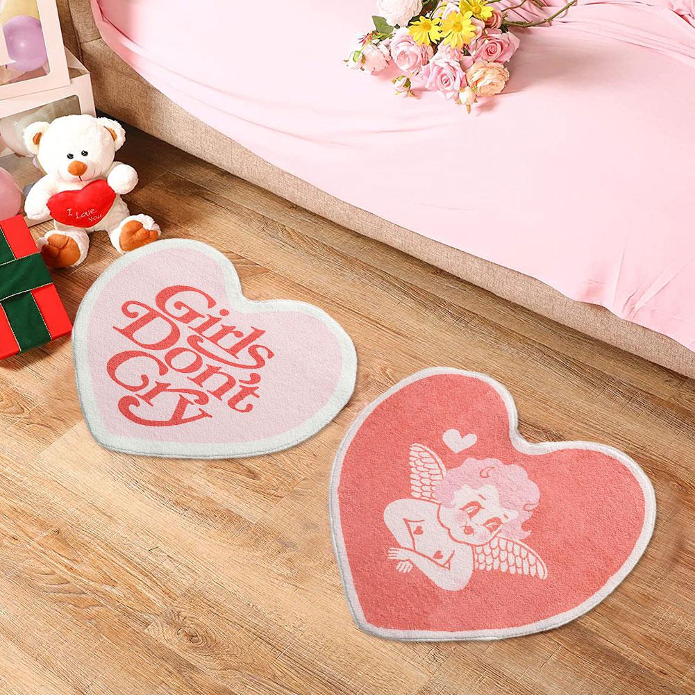 Thảm Chùi Chân Lông Cừu Chống Trượt Thấm Hút Nước K3S4 Hình Thần Cupid Màu Hồng