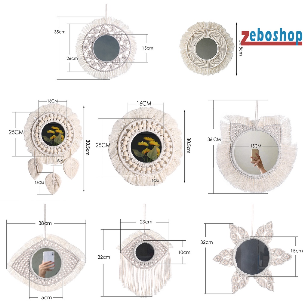Gương Tròn Treo Tường Trang Trí Bằng Cotton Dệt Phối Tua Rua Phong Cách Boho