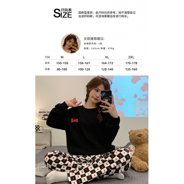 Bộ Đồ Ngủ Chất Liệu cotton Tay Dài Thắt Nơ Màu Đỏ Dễ Thương Thời Trang Xuân Thu Cho Nữ