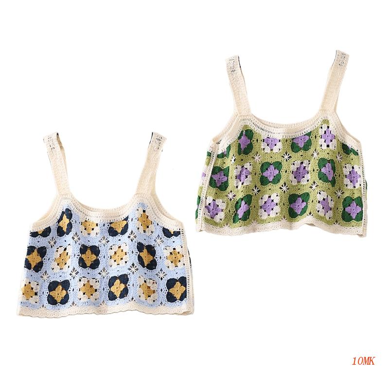 Xiangbao Áo Crop Top Dệt Kim Không Tay Họa Tiết Kẻ Sọc Màu Khối Khoét Rỗng Cho Nữ