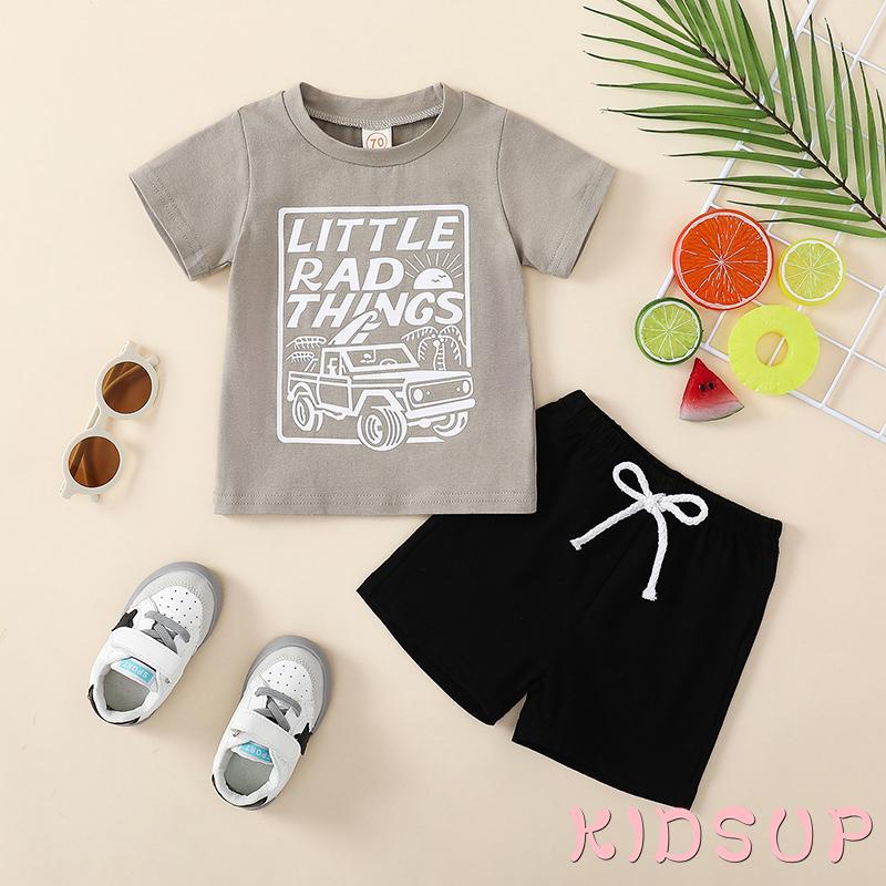 Set Áo Thun Tay Ngắn In Chữ + Quần Short Lưng Thun Thời Trang Mùa Hè Cho Bé Trai 1 Tuổi