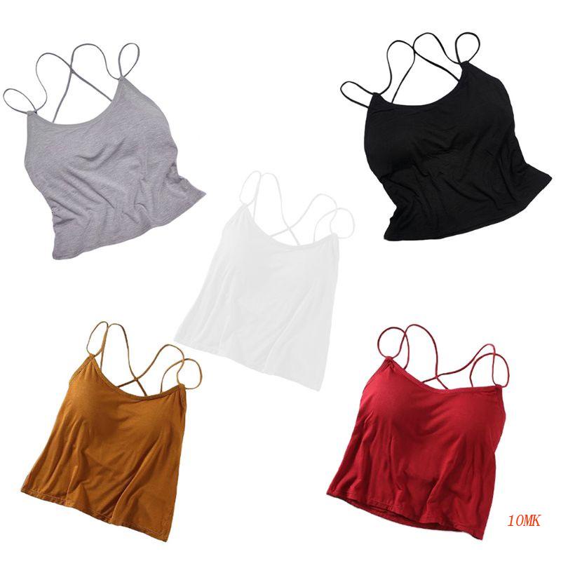 Xiangbao Áo Tank Top Không Tay Dây Chéo Lưng Cơ Bản Có Mút Đệm Dành Cho Nữ