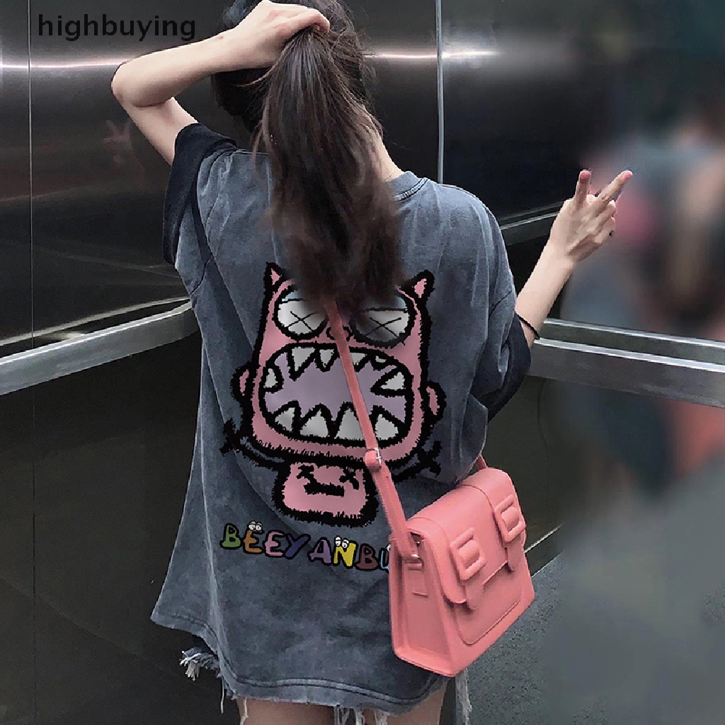 Áo Thun Tay Ngắn Cổ Tròn Dáng Rộng In Họa Tiết Phong Cách Retro Cho Nữ