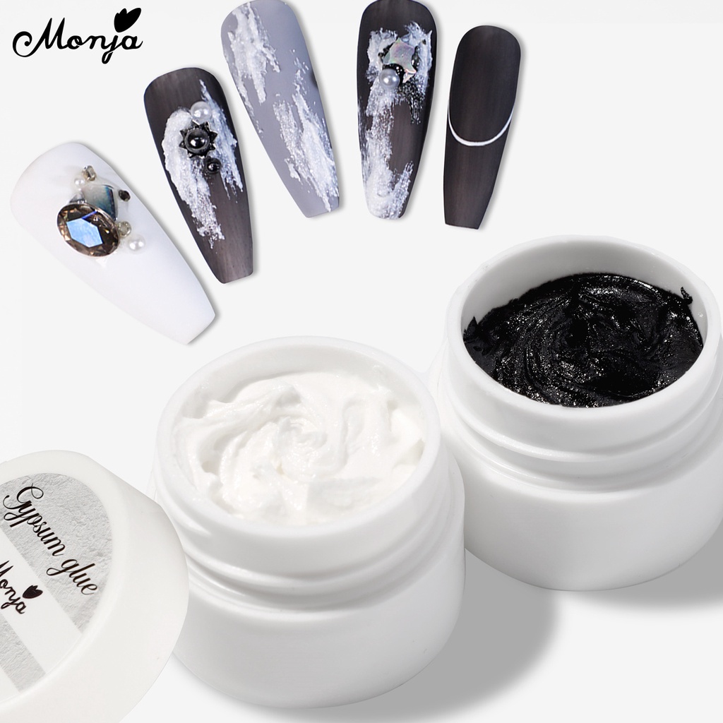 Sơn Móng Tay Gel UV Monja 3D Không Lau Dập Nổi Họa Tiết Lâu Trôi Có Đèn Led Màu Trắng Đen Dành Cho Salon / Nhà Cửa DIY