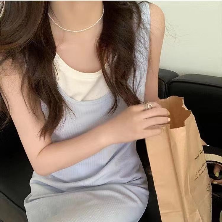 COZOK Set Đầm Hai Dây + Áo Khoác Sát Nách Dáng Ôm Thời Trang Quyến Rũ Cho Nữ