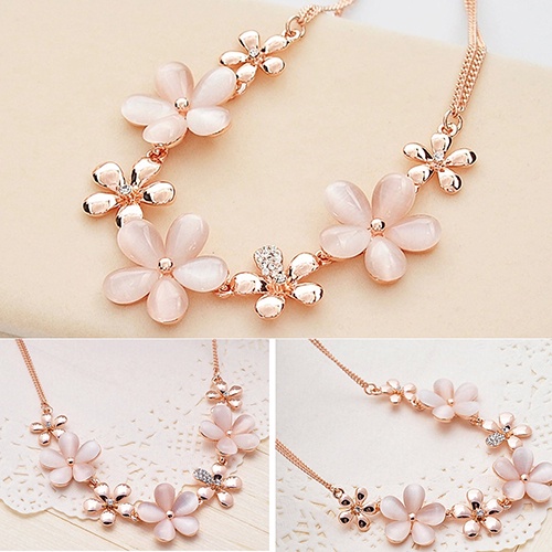 Vòng cổ Mạ Vàng Mặt Hoa Đính Đá Opal Thời Trang