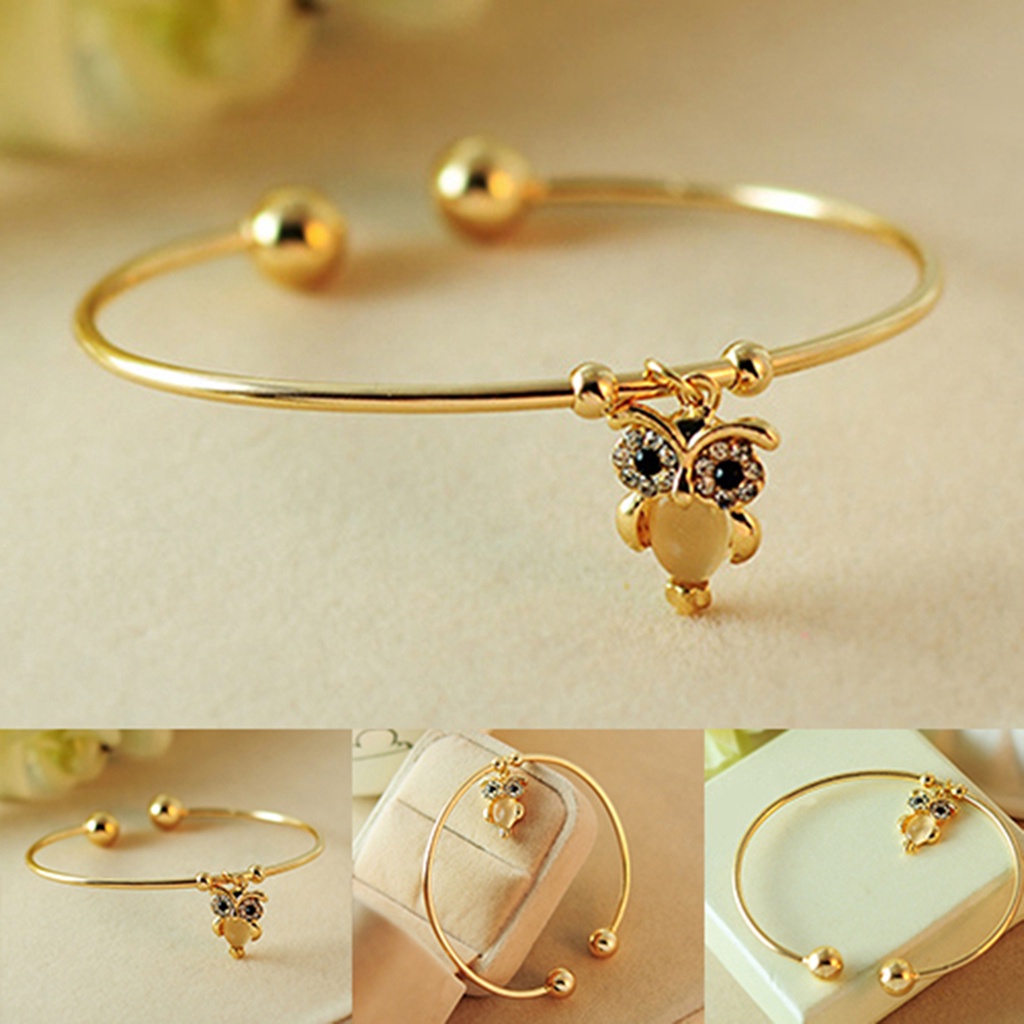 Vòng Tay Hợp Kim Hở Mạ Vàng Trang Trí Hình Cú Mèo Đính Đá Opal Thời Trang Cho Nữ