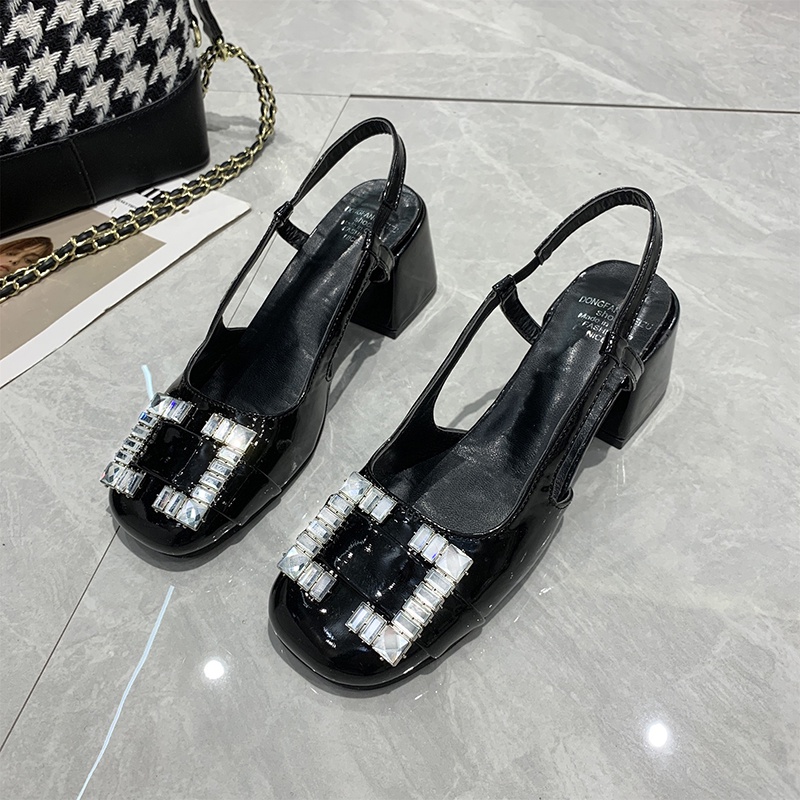 Giày Cao Gót Sandal Da PU Mũi Vuông Thời Trang Nữ Sang Trọng 02541
