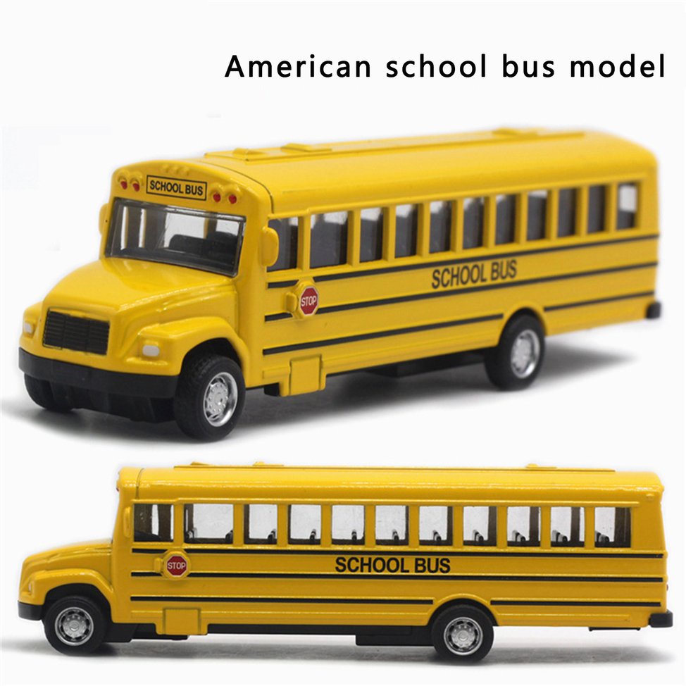 Yellow Alloy Pull Back School Bus Model Collection Vehicle Children Car Toy