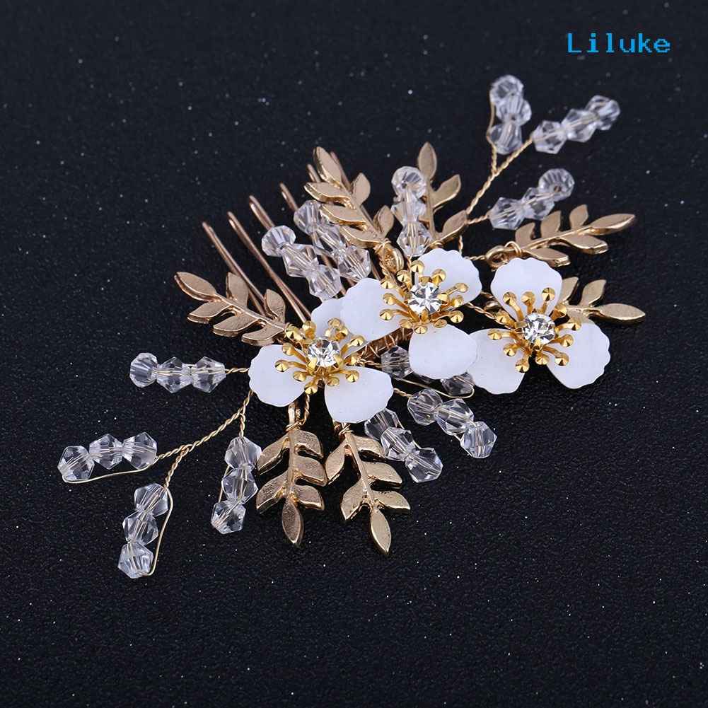 Lược Cài Tóc Họa Tiết Hoa Lá Đính Đá Thời Trang Cho Nữ