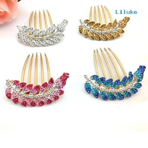 Lược Cài Tóc Họa Tiết Chiếc Lá Đính Đá Thời Trang Cho Nữ