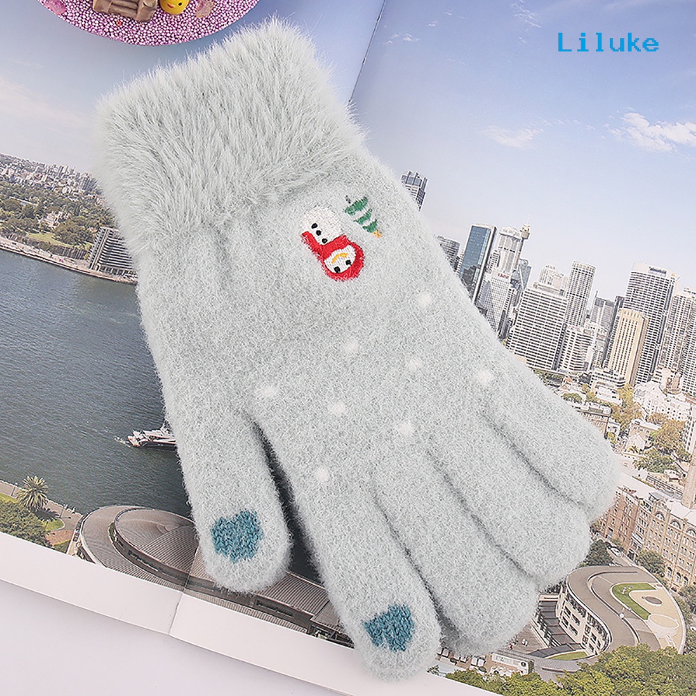 Lk- Găng Tay Dệt Kim Giữ Ấm Mùa Đông Hình Người Tuyết Cây Thông Noel Có Thể Chạm Màn Hình Cảm