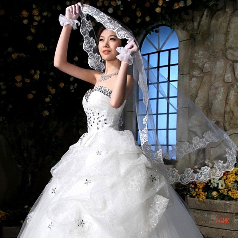 Mạng Che Mặt Vải Tuyn 1 Lớp Viền Ren Màu Trắng / Ngà Thanh Lịch Cho Cô Dâu