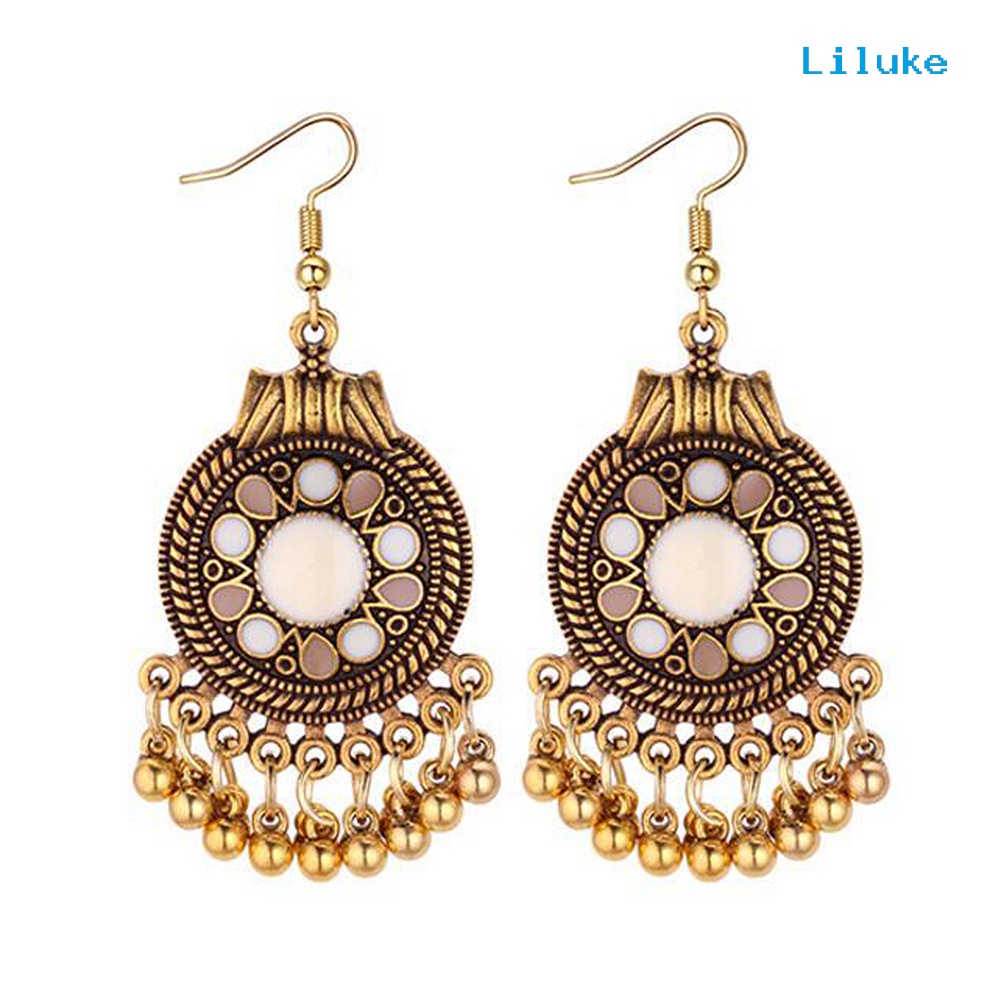 Bông Tai Dáng Dài Phối Tua Rua Phong Cách Dân Tộc Thời Trang