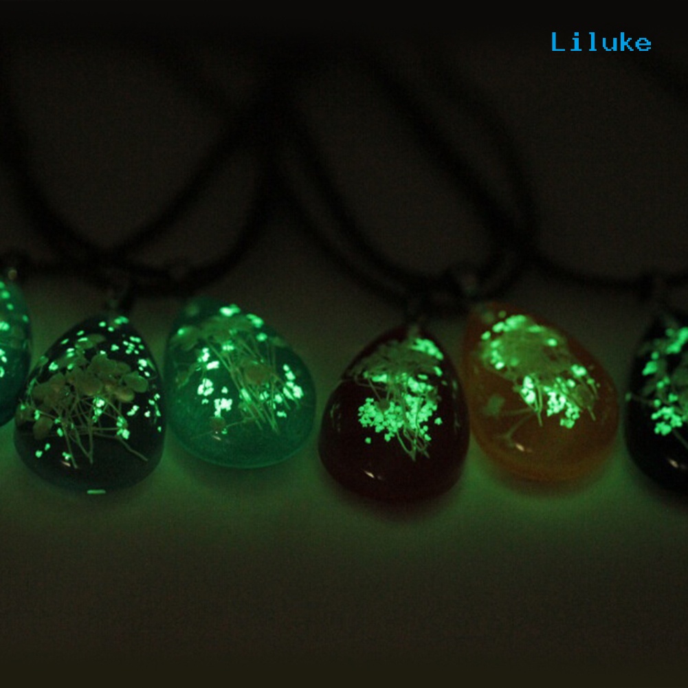 Vòng cổ Hợp Kim Trang Trí Hoa Khô Và Giọt Nước Mắt Màu Dạ Quang Độc Đáo Cho Nữ