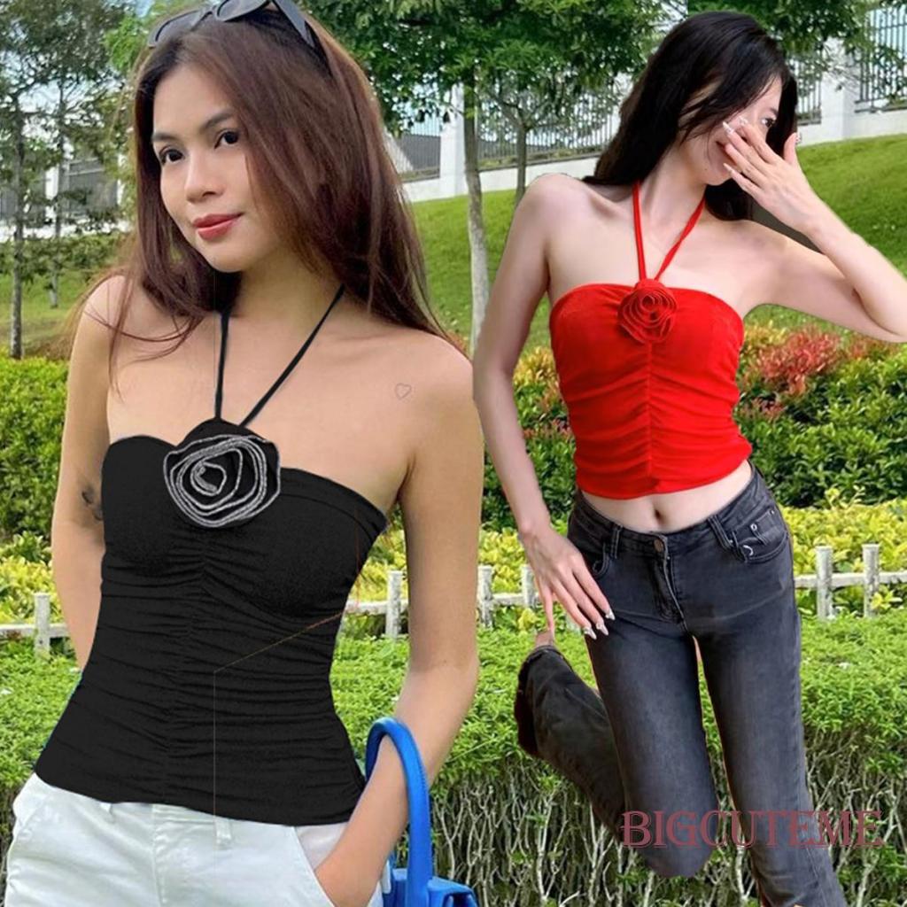 Áo Lửng Hai Dây Họa Tiết Hoa Hồng 3D Thời Trang Quyến Rũ Dành Cho Nữ