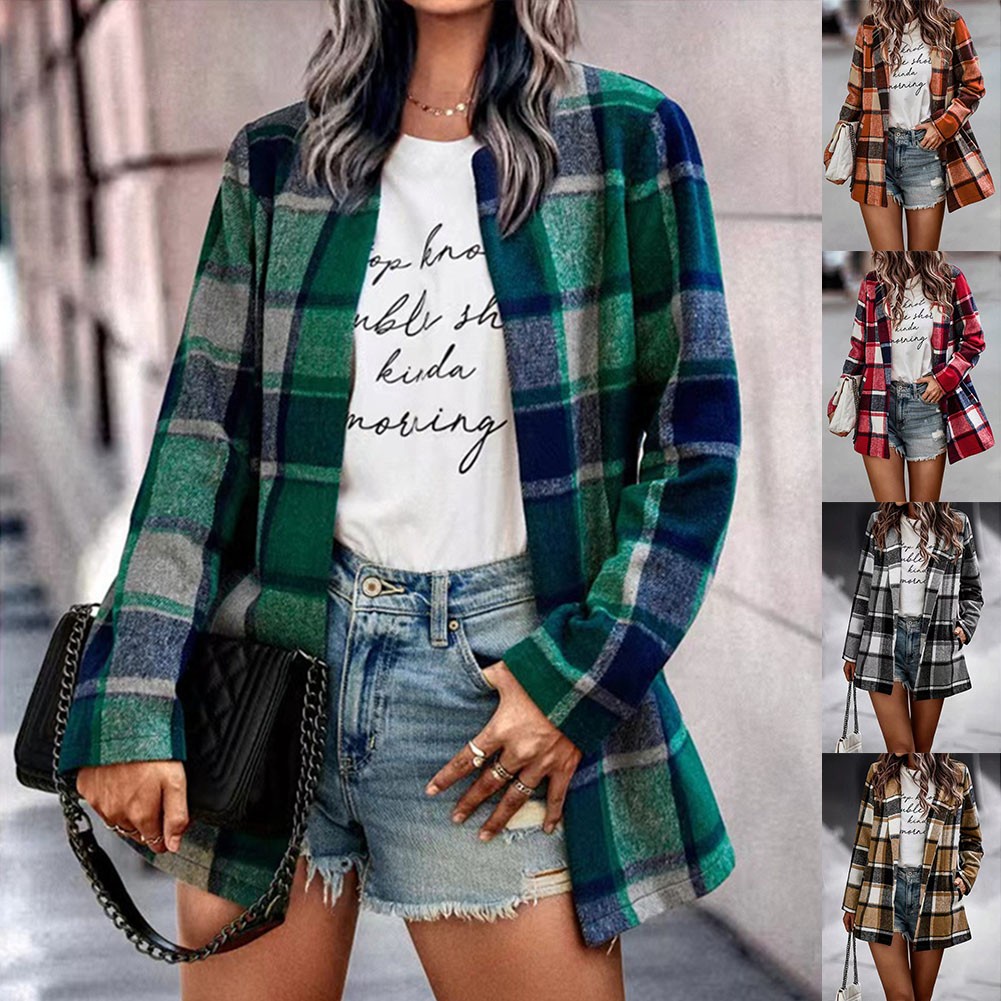 Áo Khoác Blazer Nữ Tay Dài Họa Tiết Caro MM0411