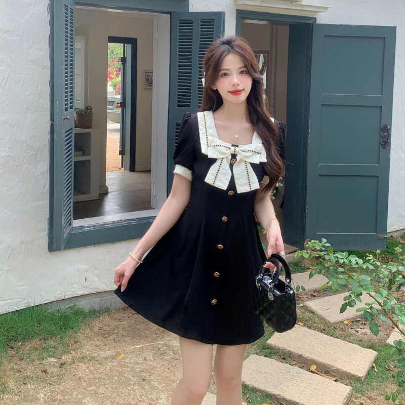 Đầm Chữ A Tay Ngắn Phối Nơ Thời Trang Mùa Hè Dành Cho Nữ