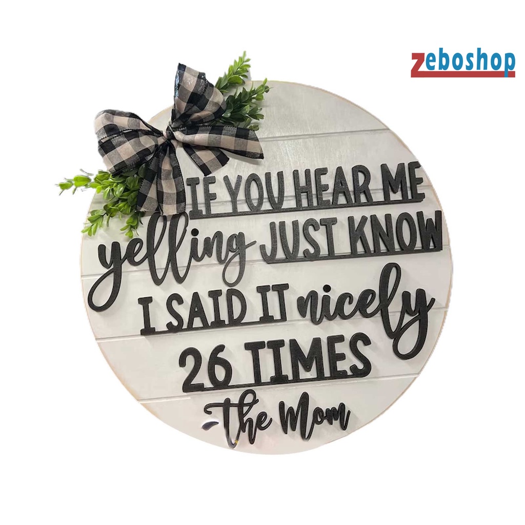 [ZEBO] Biển Hiệu Chào Mừng Gắn Cửa Ra Vào Hình Tròn In Chữ Bằng Gỗ Ba Chiều Thiết Kế Nơ Giả Cung Cấp Năng Lượng