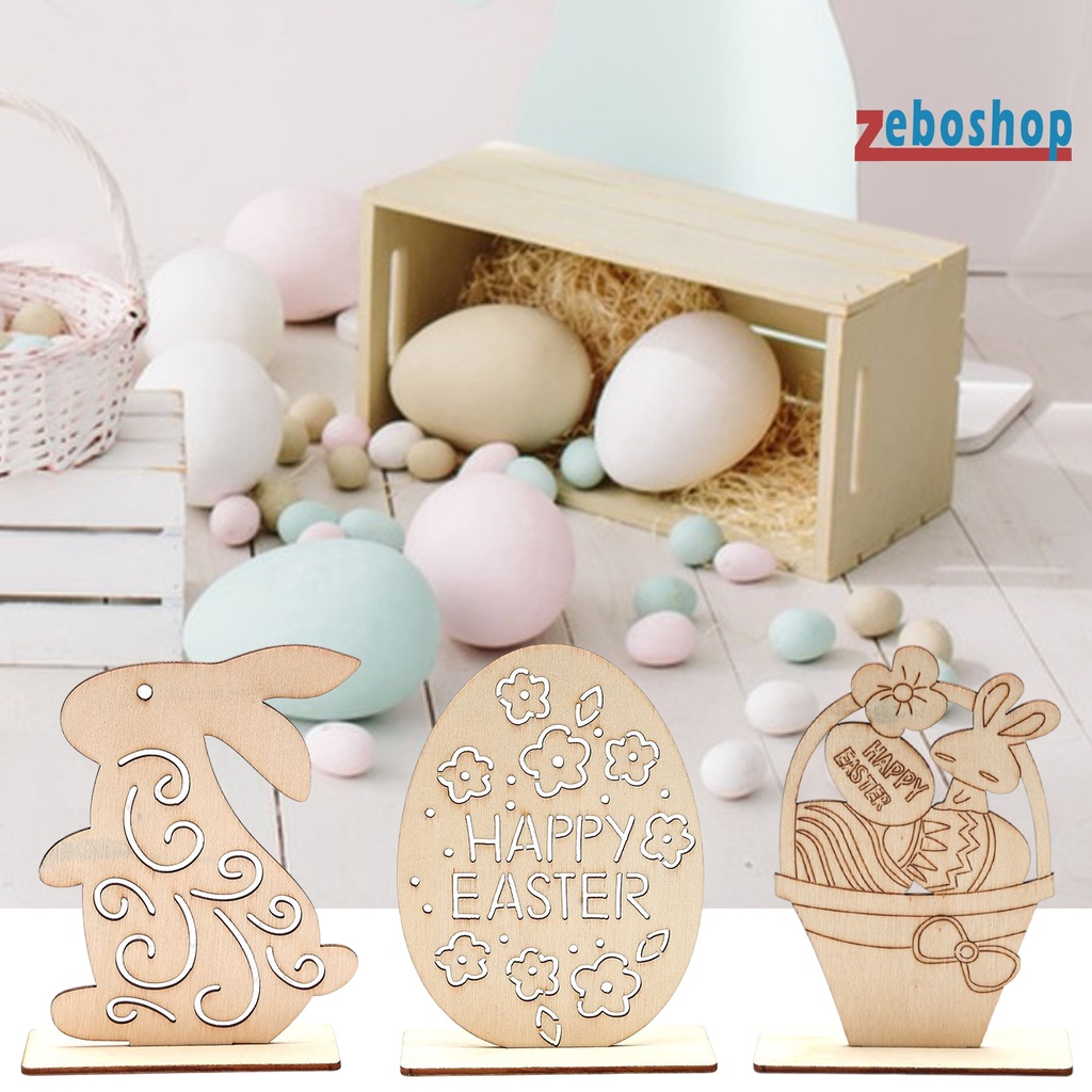 [ZEBO] Set 10 Phụ Kiện Trang Trí Nhà Cửa Hình Thỏ Phục Sinh Bằng Gỗ Viền Mịn 4 Kiểu Sáng Tạo