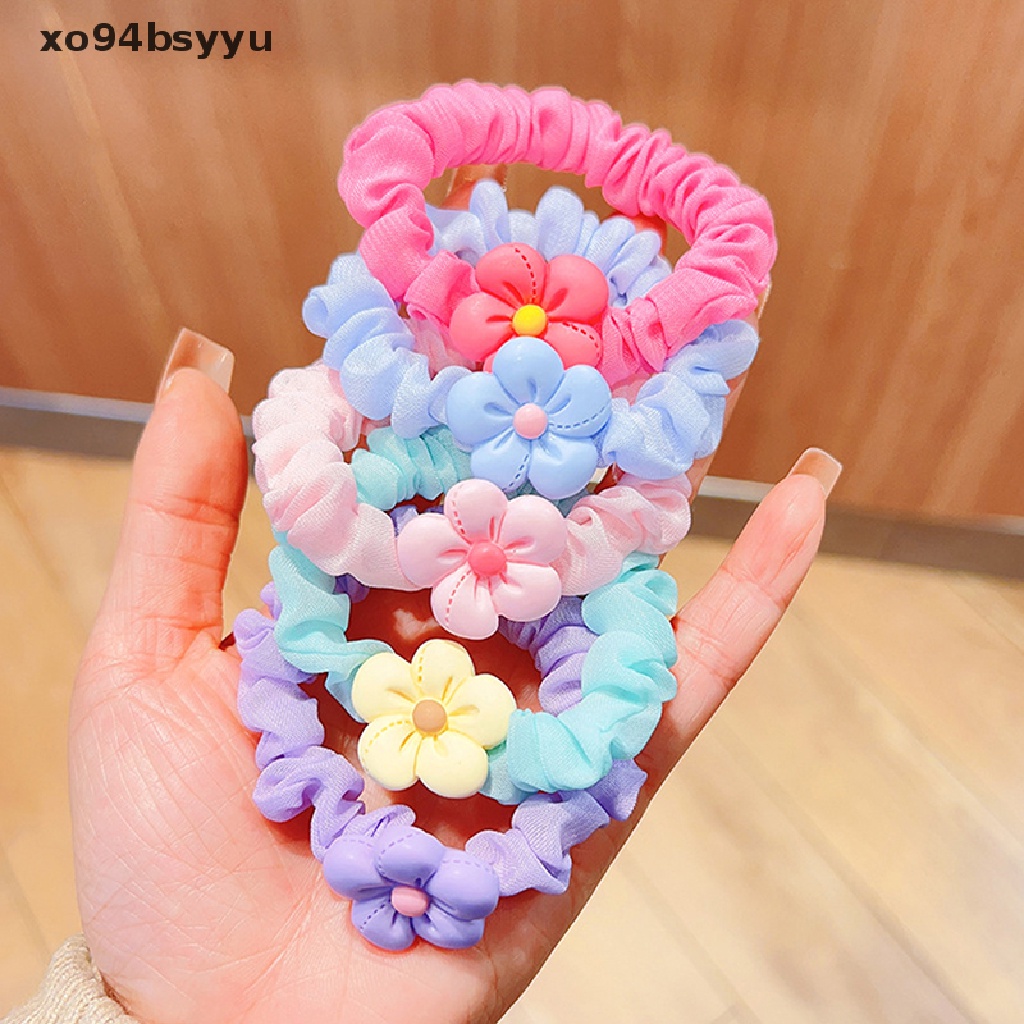 Dây Buộc Tóc Nhựa Xo94Bsyu Màu Trơn Họa Tiết Hoa Xinh Xắn Cho Bé Gái