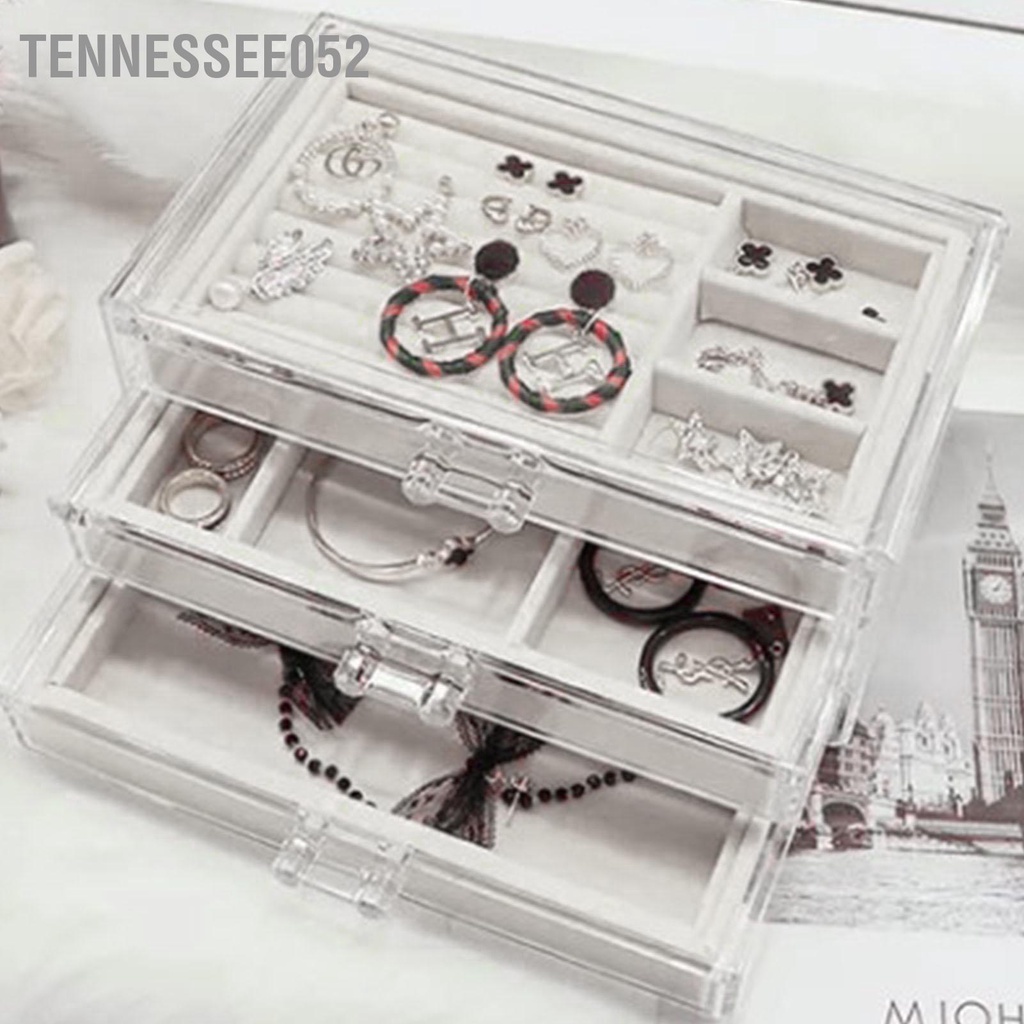 Tennessee052 Loại ngăn kéo Hộp lưu trữ trang sức Tổ chức 3 lớp Bông tai Nhẫn Vòng tay đựng chống bụi