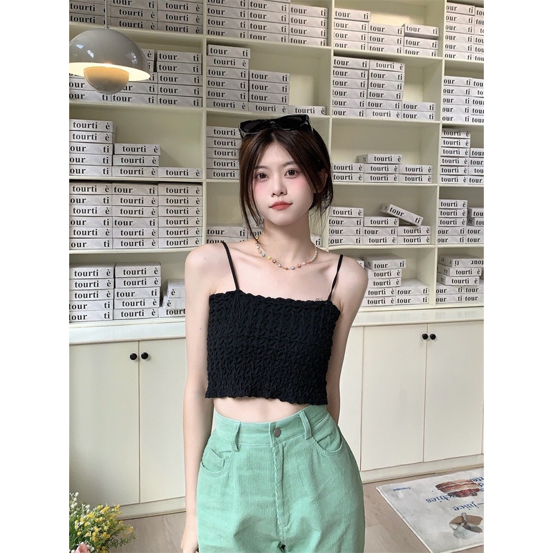 [CÓ MÚT] MS1143 Áo hai dây croptop thun nhăn có mút siêu xinh
