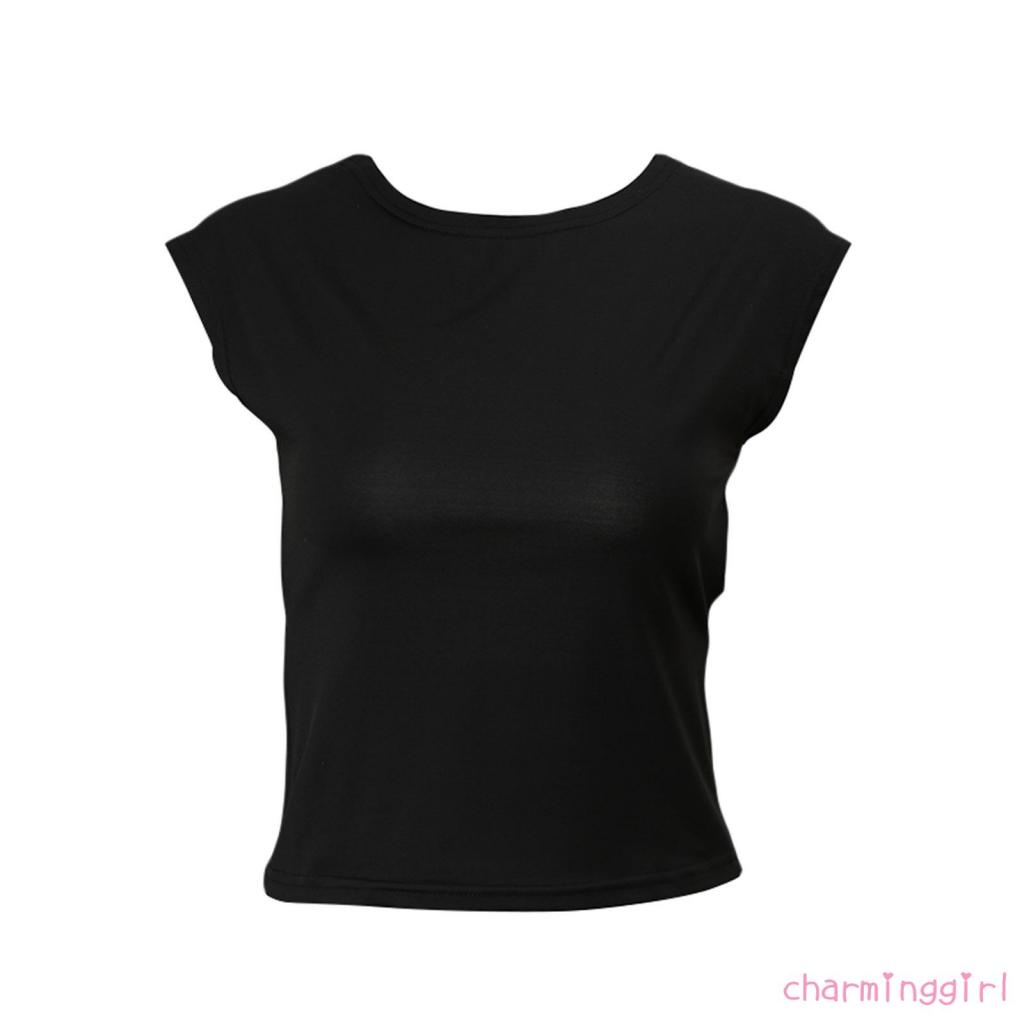 Áo Thun Crop Top Tay Ngắn Màu Trơn Thời Trang Dành Cho Nữ