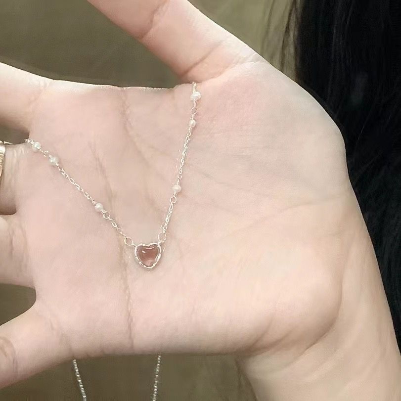 Vòng cổ Mạ Vàng Mặt Trái Tim Đính Ngọc Trai Nhân Tạo Thời Trang
