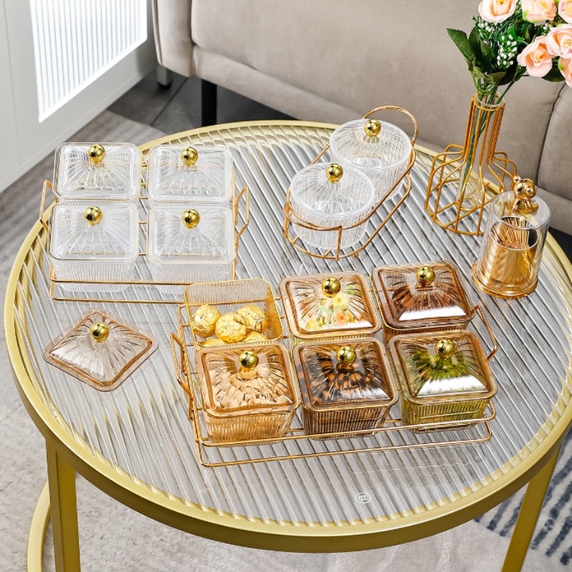 Khay Nhựa Acrylic 6 Ngăn Đựng Mứt Màu Vàng Sang Trọng