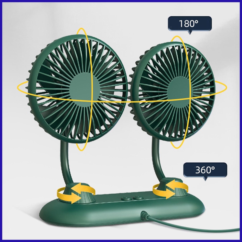 Quạt Điện Hai Đầu Xoay 360 Độ Làm Mát Không Khí Cho Xe Hơi