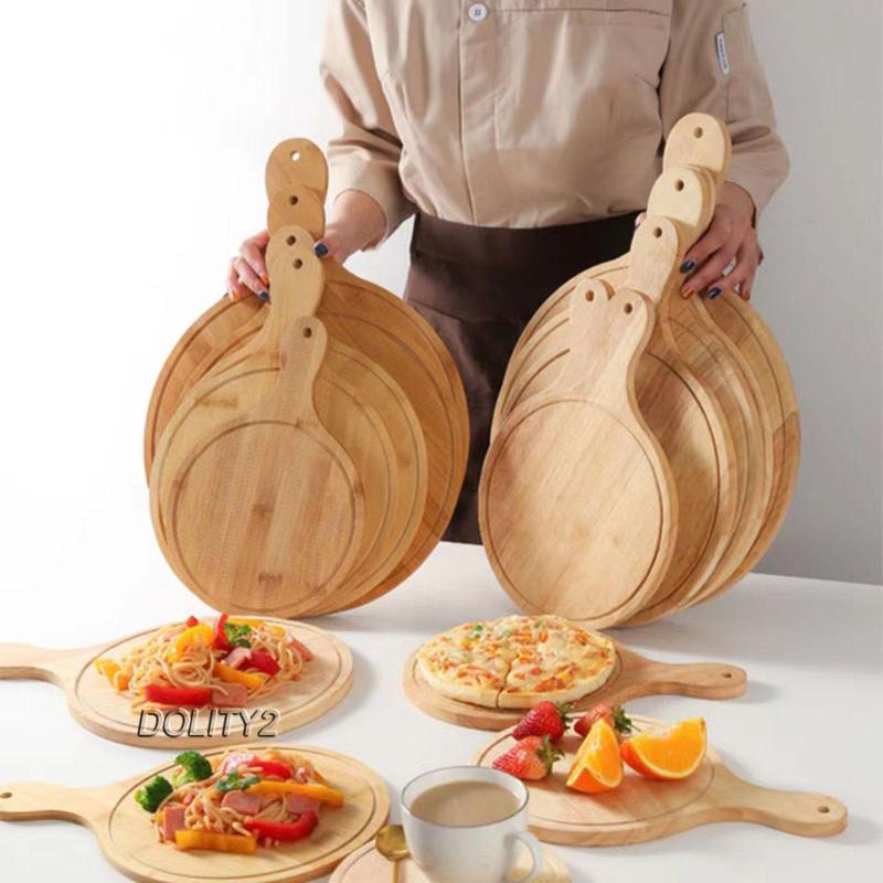 Set 2 Khay Gỗ Đựng Bánh Pizza / Phô Mai Có Tay Cầm Tiện Lợi