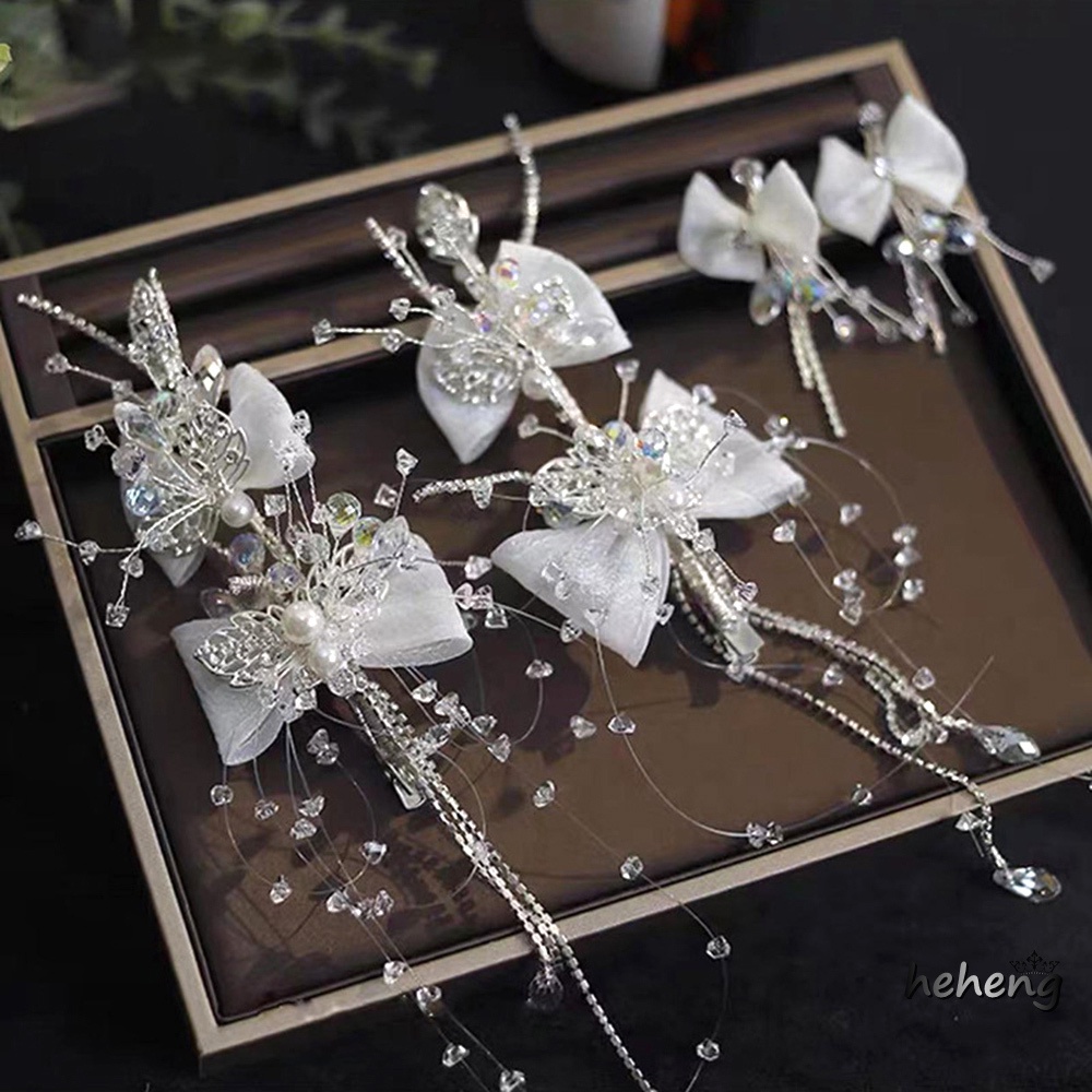 Edge Bộ Khuyên Tai Dạng Kẹp Hình Nơ Đính Pha Lê Bền Bỉ Dành Cho Váy Cưới / Váy Dạ Hội