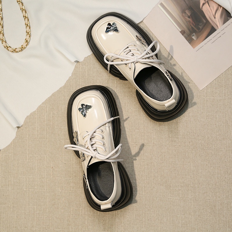 Duoya Giày Lười Da Đế Dày Tăng Chiều Cao Phong Cách Preppy Hàn Quốc Cho Nữ
