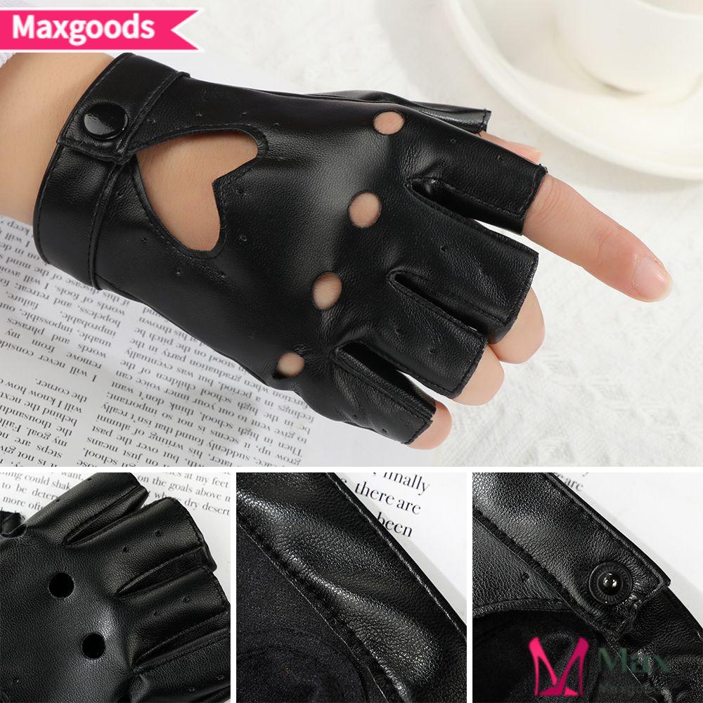 Găng Tay Da Hở Ngón Hình Trái Tim Màu Đen Cho Nam Và Nữ