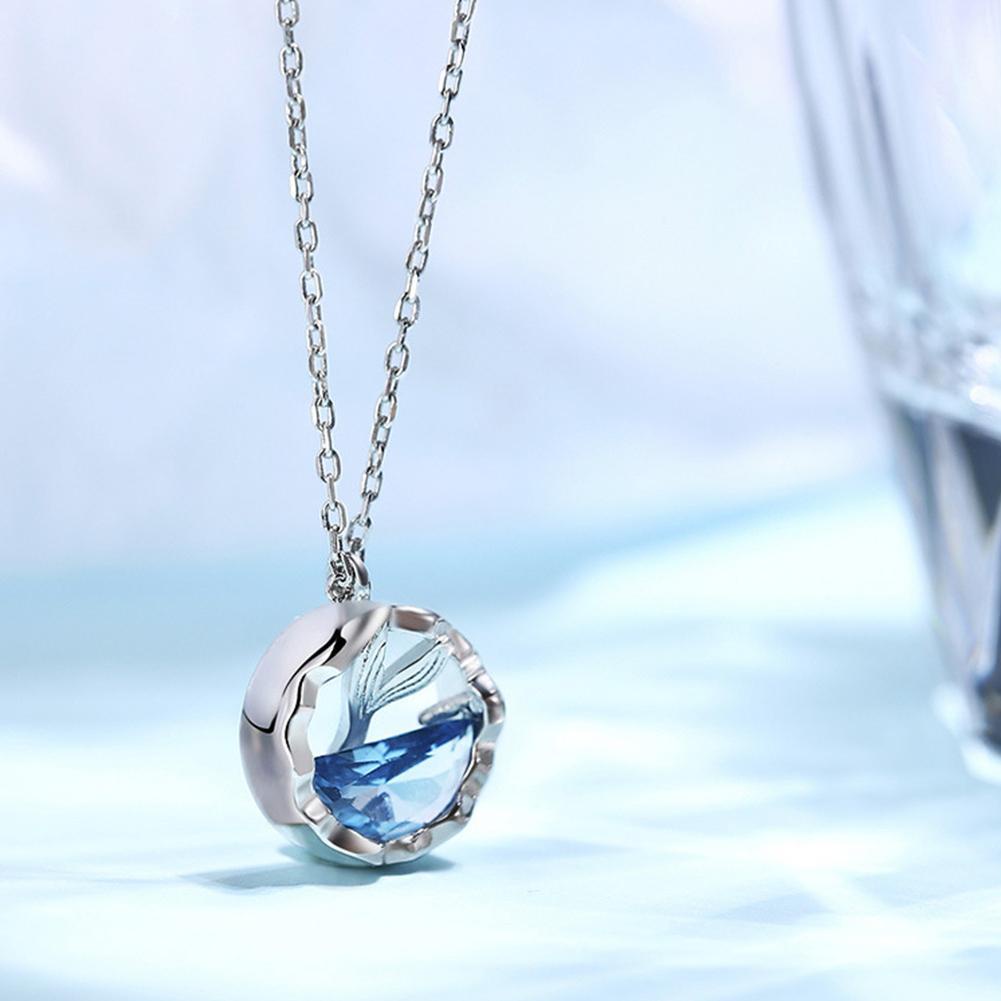 Vòng cổ Mặt Tròn Đính Đá Hình Giọt Nước Màu Xanh Dương Phong Cách Hàn Quốc Q0G9