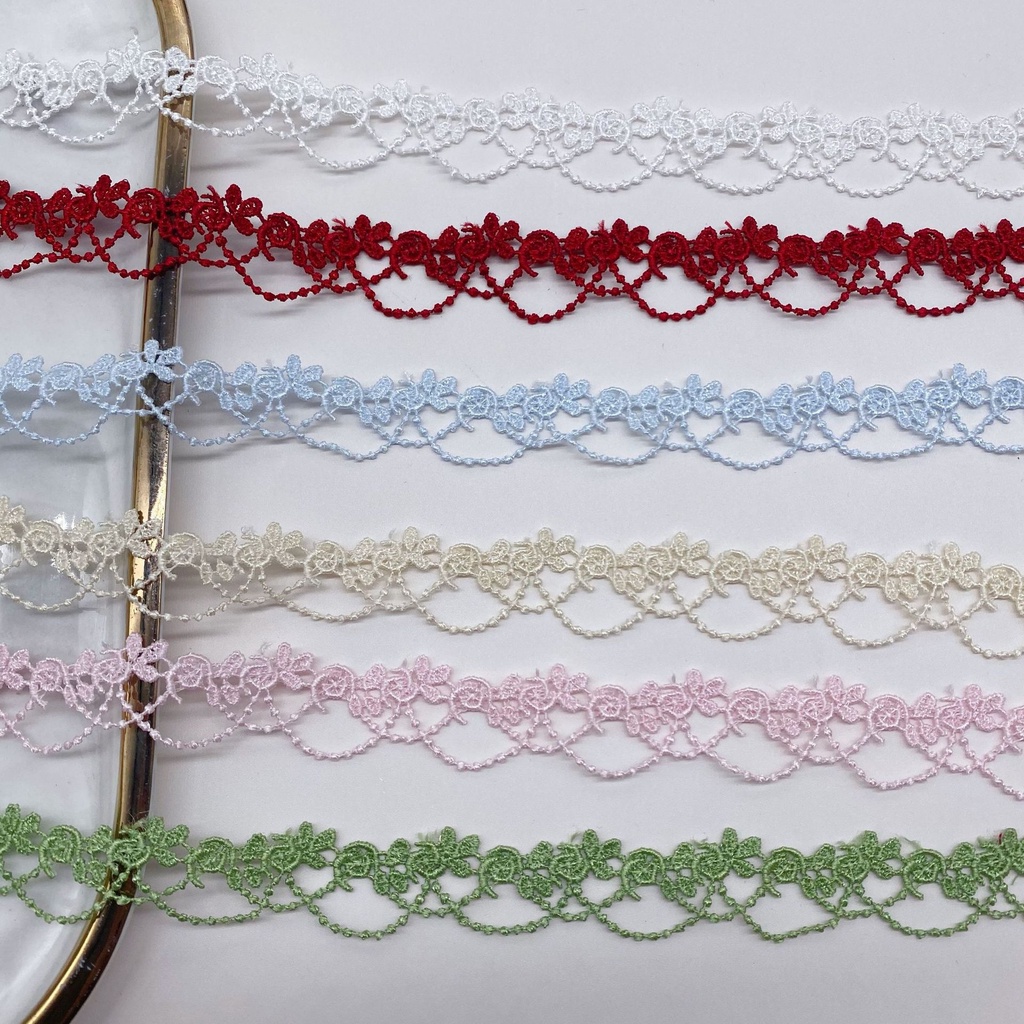 Cuộn Dây Ruy Băng Thêu Ren Hoa Lá Nhiều Màu Dài 1 Yard Dùng Trang Trí Quần Áo DIY