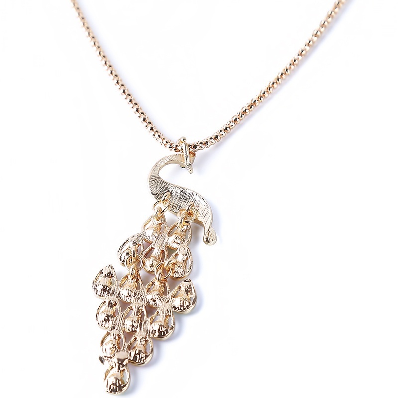 Vòng cổ Mạ Vàng Mặt Hình Đuôi Công Đính Đá Pha Lê