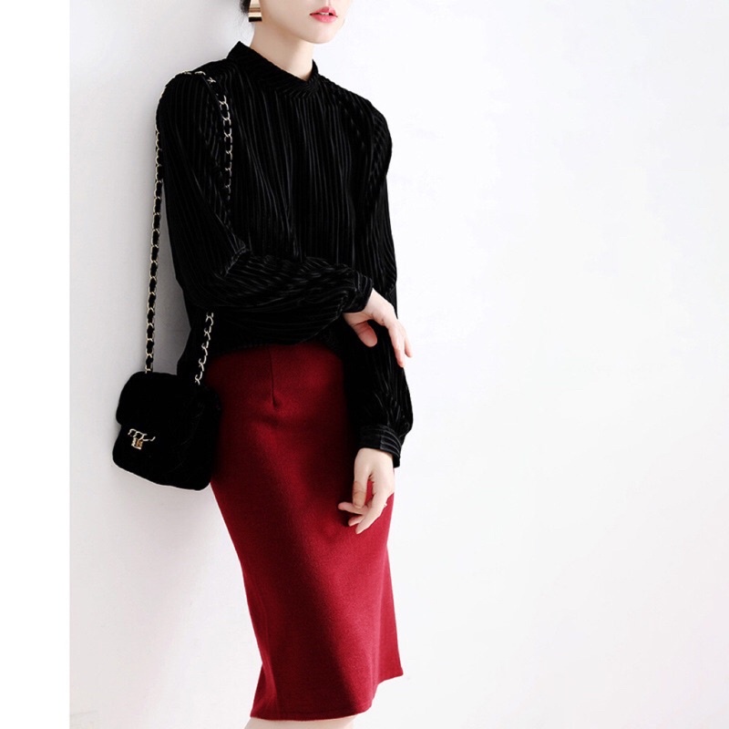 Áo nhung gân dáng sơ mi