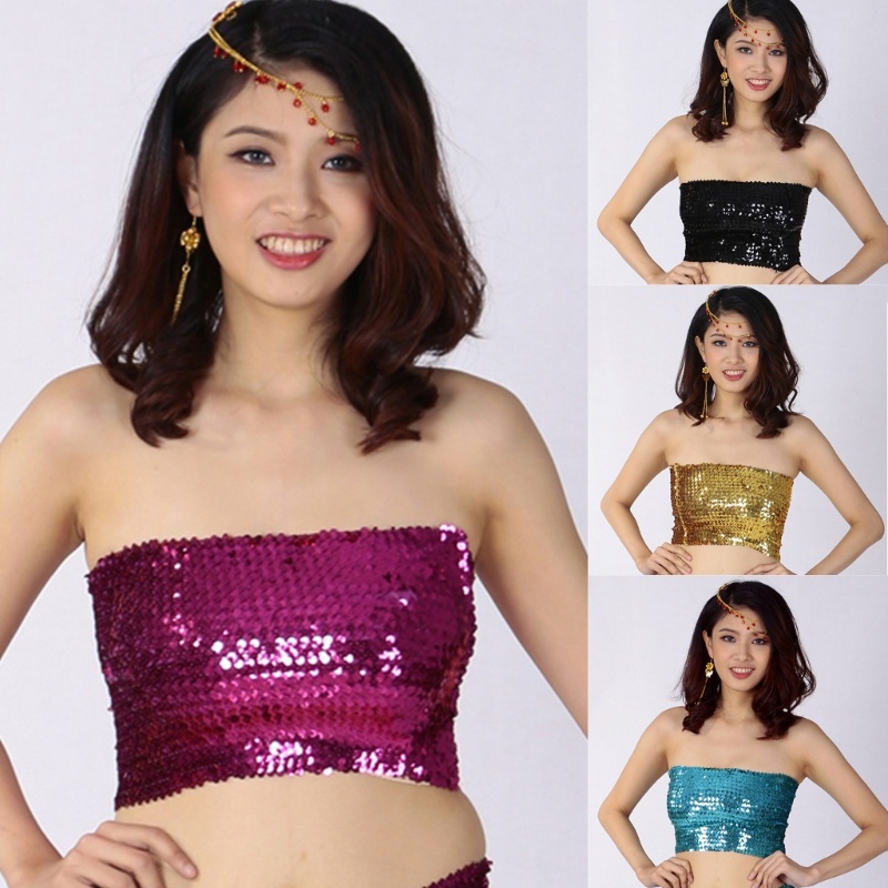 Áo Croptop Trễ Vai Đính Kim Sa Lấp Lánh Thời Trang Cho Nữ