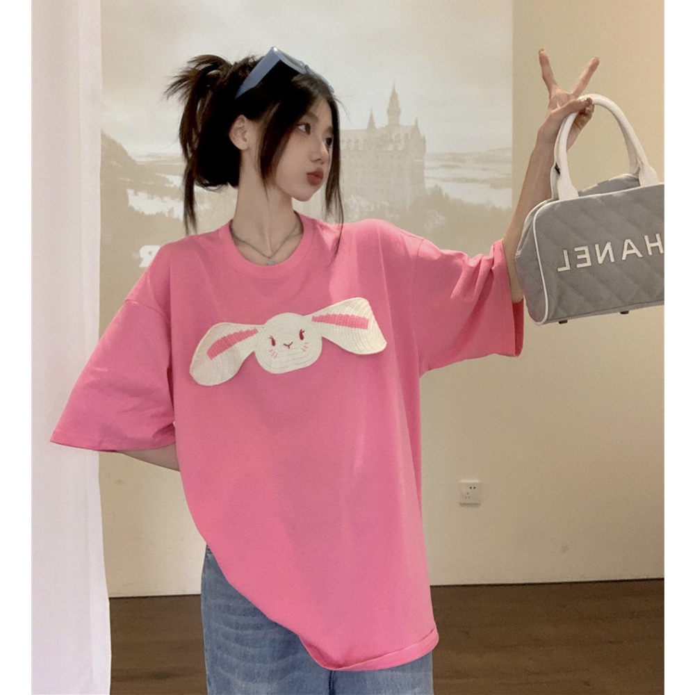 Áo Thun Tay Ngắn Cổ Tròn Dáng Rộng In Họa Tiết Hoạt Hình Xinh Xắn