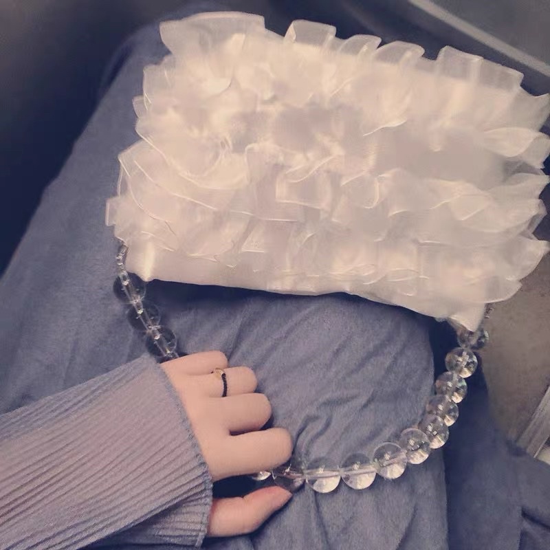 Túi Xách Mini Phối Ren Thiết Kế Dây Ngọc Trai Phong Cách Tiểu Thư Cho Nữ, Túi Đeo Chéo Đeo Vai Dễ Thương Thời Trang