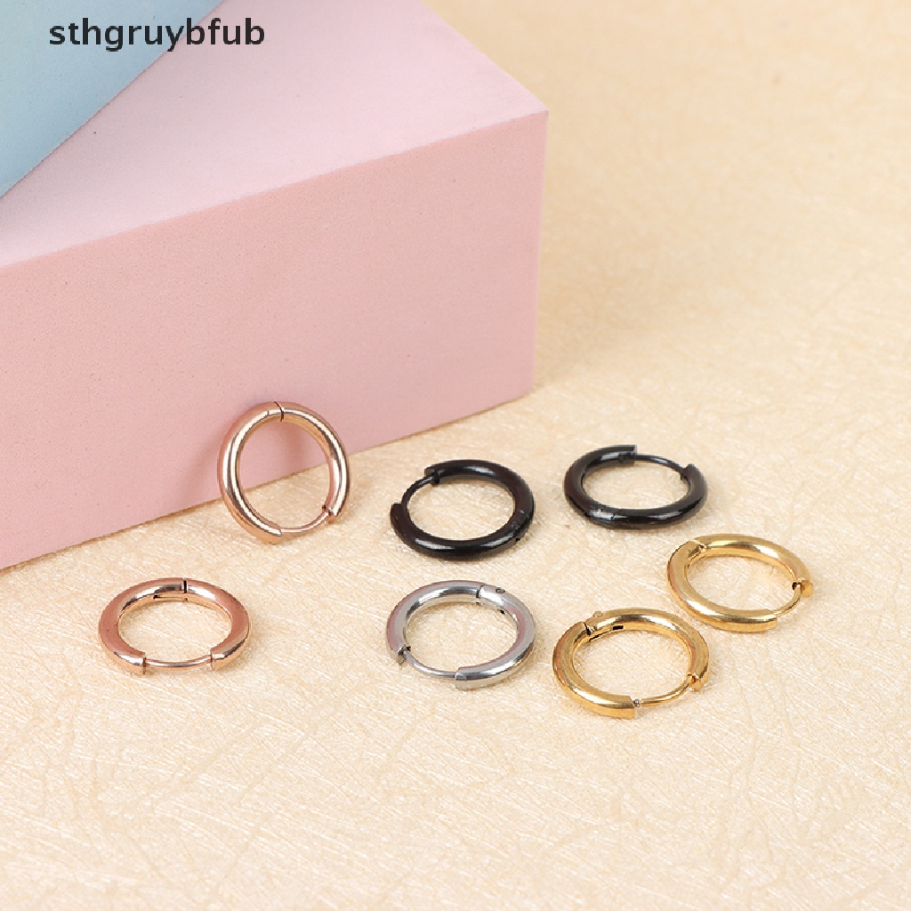 Set 5 Khuyên Tai Tròn Bằng Thép Không Gỉ Cá Tính Cho Nữ