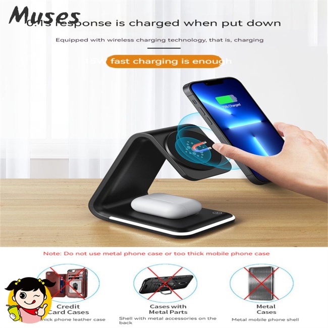 Đế Sạc Nhanh Không Dây 15w 3 Trong 1 Có Nam Châm Cho Điện Thoại Di Động / Đồng Hồ