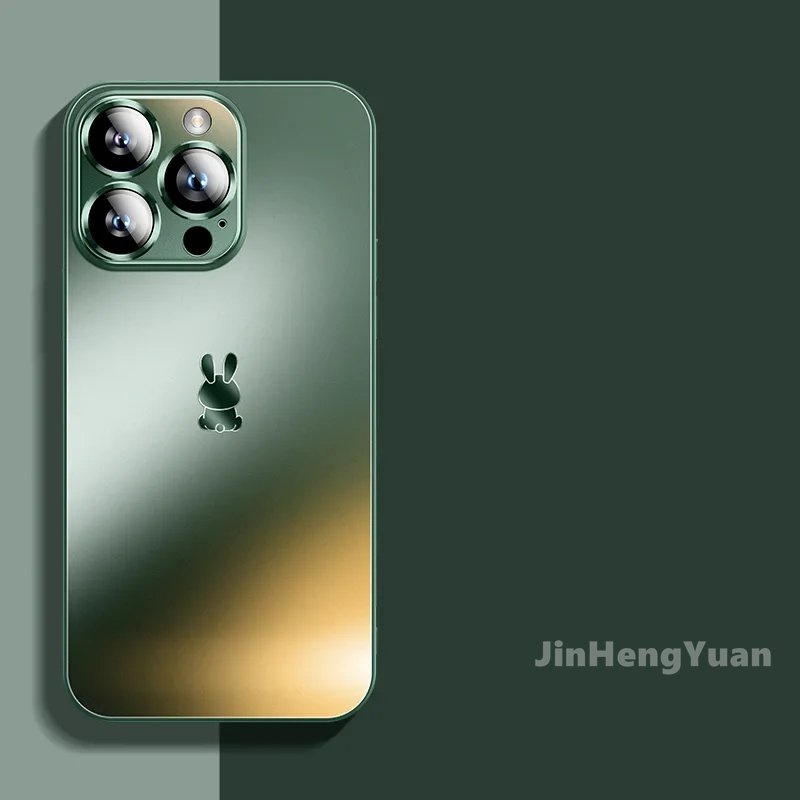 Ốp Điện Thoại Kính Cường Lực Cứng Nhám Viền Kim Loại Hình Thỏ AG Cho IPhone 14 11 13 12 Pro Max 14Plus