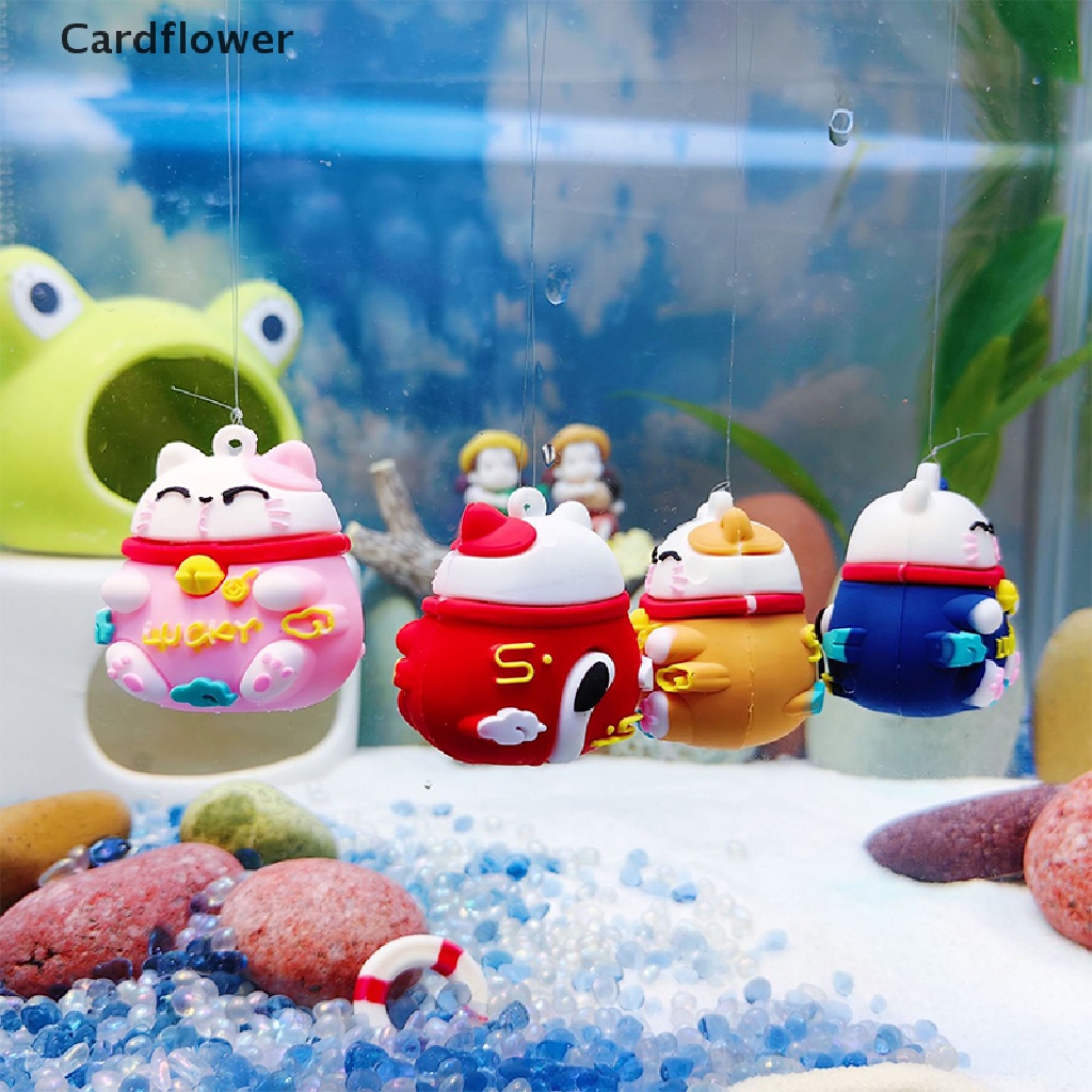 &lt; Cardflower &gt; Đồ Trang Trí Hồ Cá Hình Mèo May Mắn Bằng Nhựa Resin Sáng Tạo