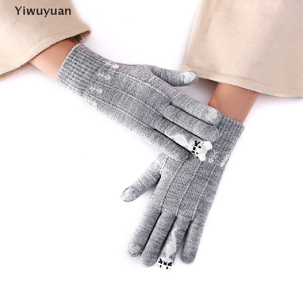 &lt; Yiwuyuan &gt; Găng Tay Dệt Kim Giữ Ấm Mùa Đông Có Thể Chạm Màn Hình Cảm Ứng Dễ Thương Cho