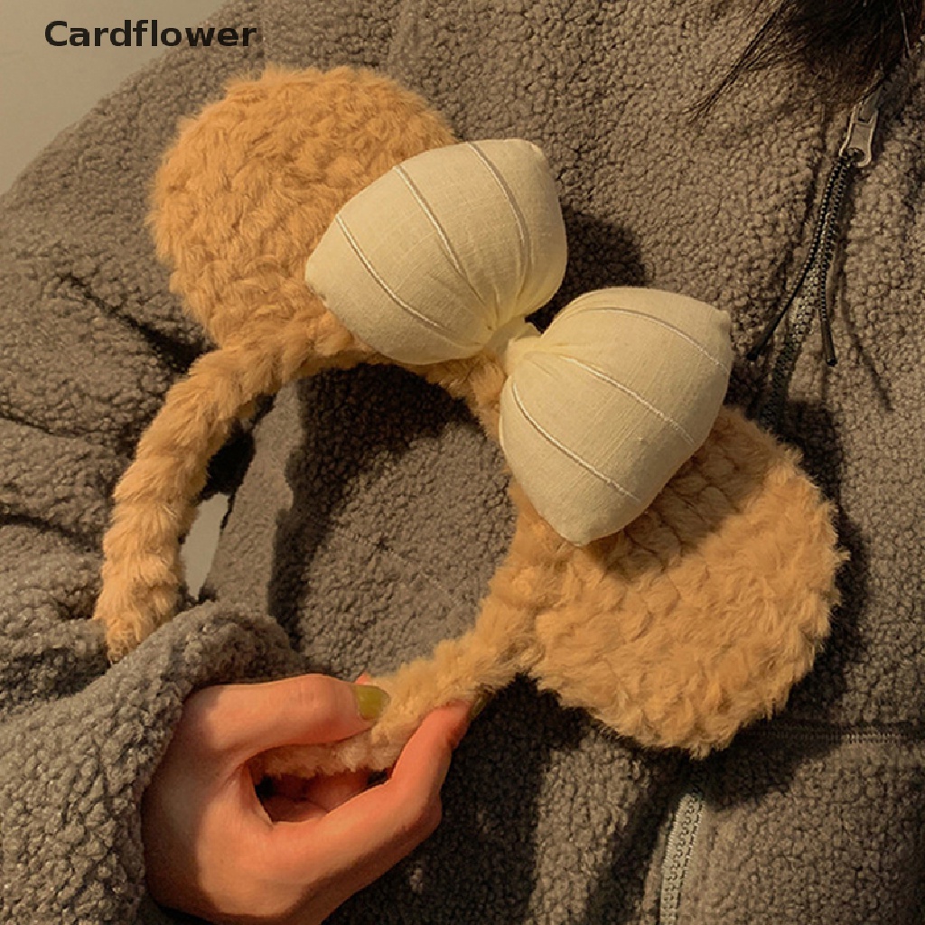 &lt; Cardflower &gt; Băng Đô Cài Tóc Rửa Mặt Mùa Đông Hình Tai Gấu Nhỏ Thắt Nơ Dễ Thương Cho Nữ