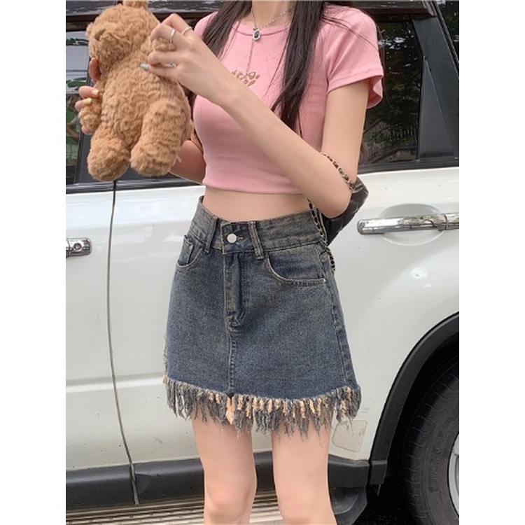 Chân váy jean Chữ A Lưng Cao Thời Trang Hàn Quốc